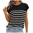 thumbnail image 1 of TSADFHJI Hauts Femmes Tendance Manches Courtes Rayées Chauve-Souris Été Col Rond Tee Tricoté Décontracté Ample m Noir, 1 of 9