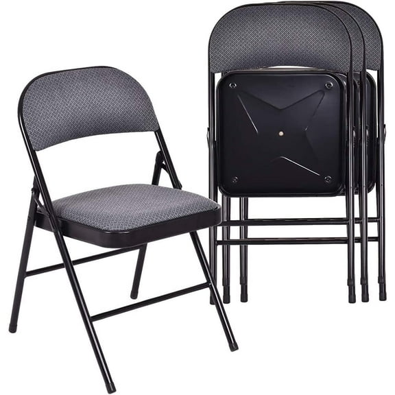 Moccha 4 Pack Folding Chairs, Stackable Fabric Commercial Chair with Metal Frame, Lightweight Portable Foldable Chairs with Padded Seat for Home Office Wedding Party Indoor Outdoor Events (Gray)