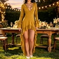 thumbnail image 5 of Halloween Dress for Women Short Front Long Back Long Sleeve Solid Color Holiday Party Gown Dress, 5 of 9