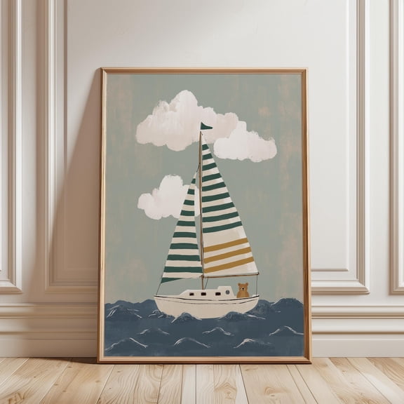 Sailboat Nursery Print, Cottagecore Sailing Wall Art, Unframed Paper Poster 8x10in