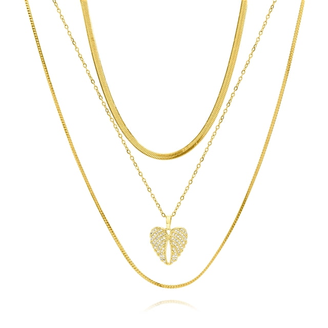JeenMata Juego de 3 Elegantes Colgantes de Corazón en Capas en Oro Amarillo