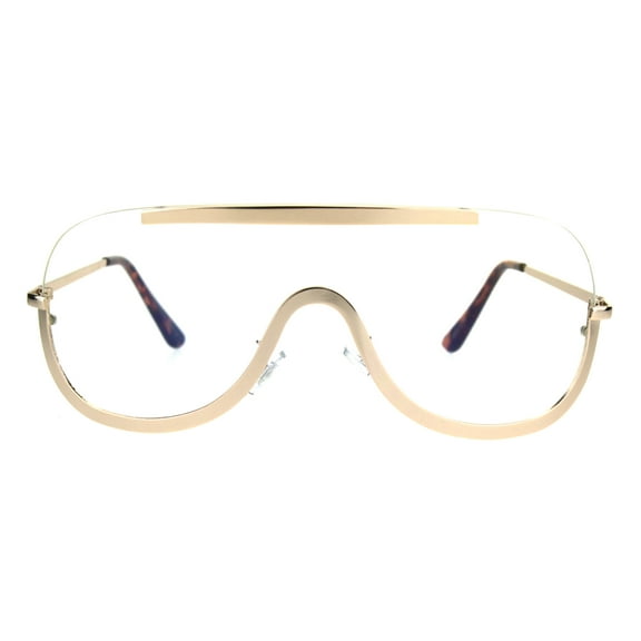 Oversize Shield Luxury Clear Lens Exposed Lens Aviator Fashion Glasses Gold