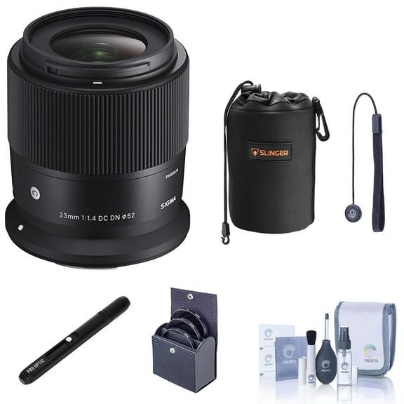 Sigma 23mm f/1.4 DC DN Contemporary Lens for Canon RF, Black, Bundle with 52mm Filter Kit, Neoprene Lens Pouch, Lens Pen Lens Cleaner, Cleaning Kit, Lens Cap Tether