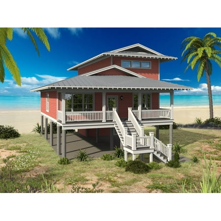 763-1375: Beach & coastal Vacation 4 Bed, 4 Bath Luxury Home Plan, 2000 Sq Ft: Full Blueprints with License to Build by Home Plan Marketplace - Lesuto