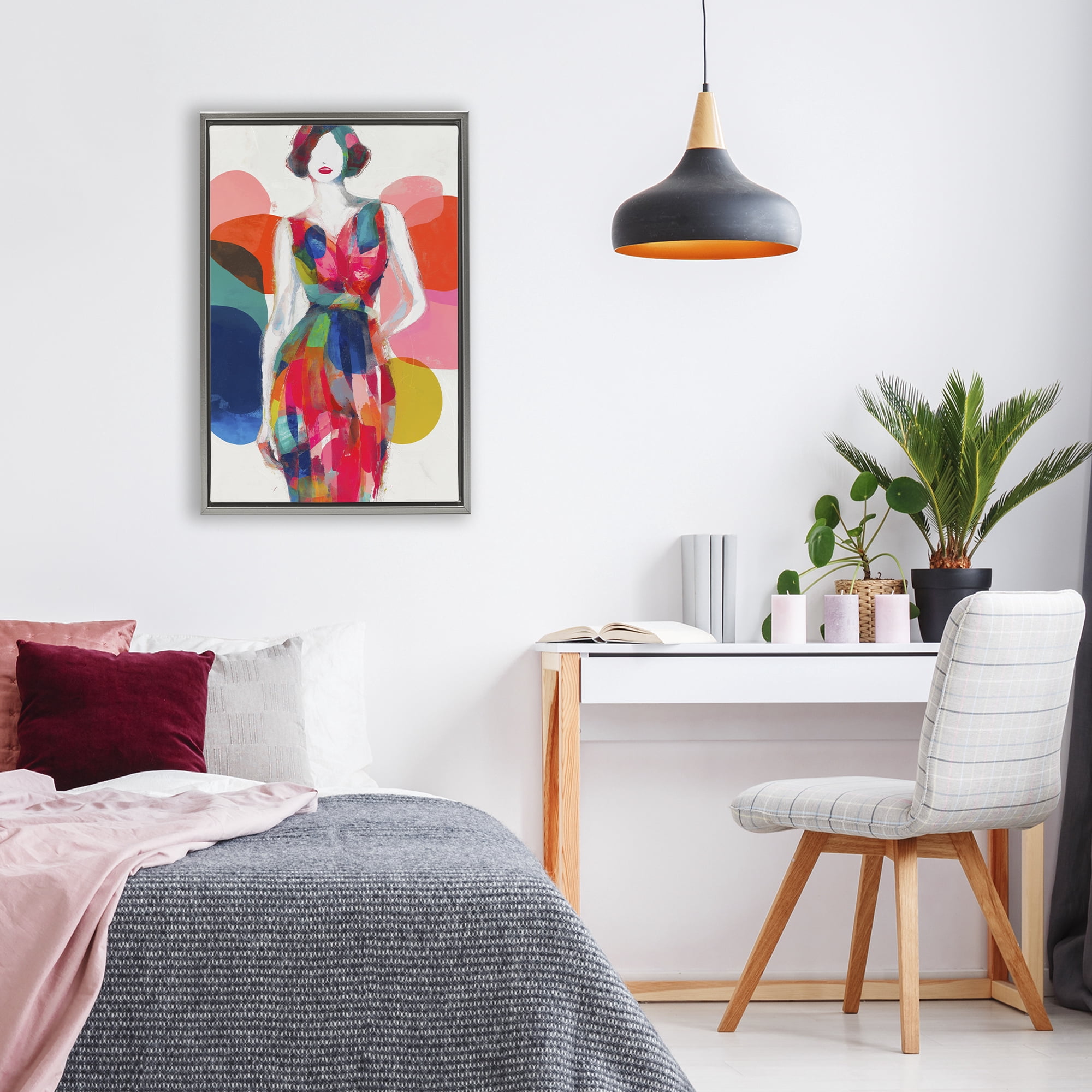 Stupell Industries Deco Fashion Woman Gray Framed Floater Canvas Wall Art, design by Chromatic Storm Studio
