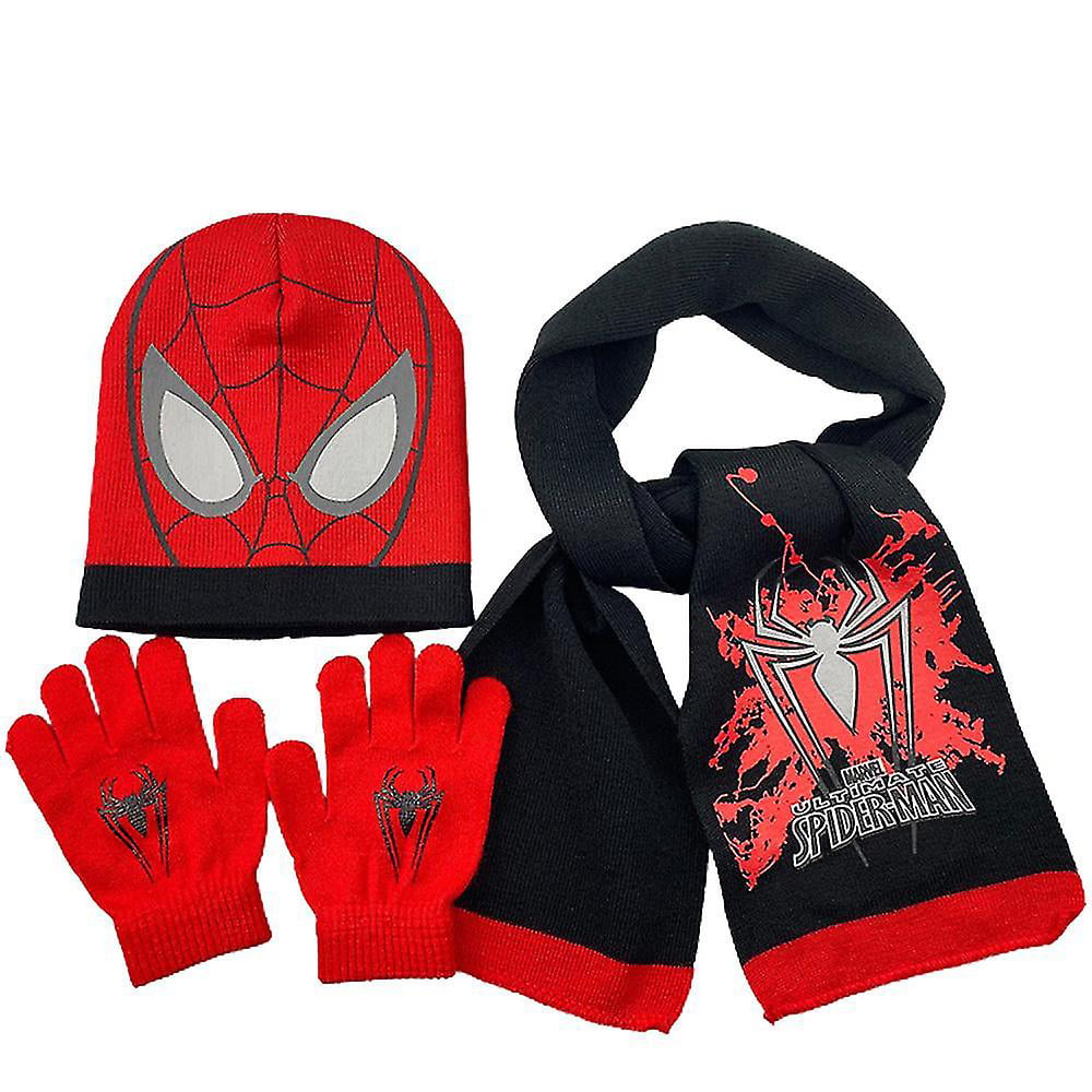 Kids Spiderman Beanie Knit Hat + Scarf + Gloves Winter Warm Gifts_c COLOR:Black