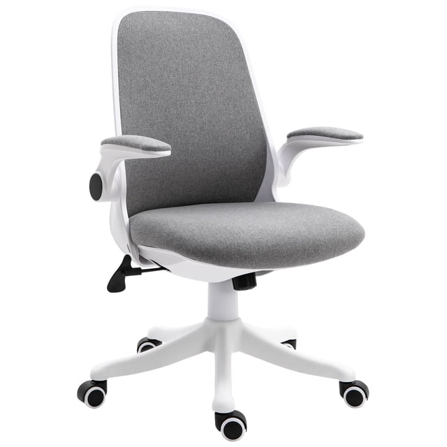 360° Swivel Office Chair Task Chair, Breathable Fabric Computer Chair with Flip-up Arms and Adjustable Height, Grey