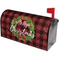 thumbnail image 4 of Christmas Mailbox Cover 21" X 18" Black Red Check Plaid Wreath Merry Christmas Magnetic Mailbox Wraps Standard Size Post Letter Box Cover for Outdoor Decoration Garden Decor, 4 of 6