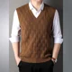 thumbnail image 4 of Chaleco con cuello en V, color sólido, informal, para hombre, liso, de alta calidad, sin mangas, estético, elegante, estilo coreano, chalecos de punto para hombre, 4 of 5
