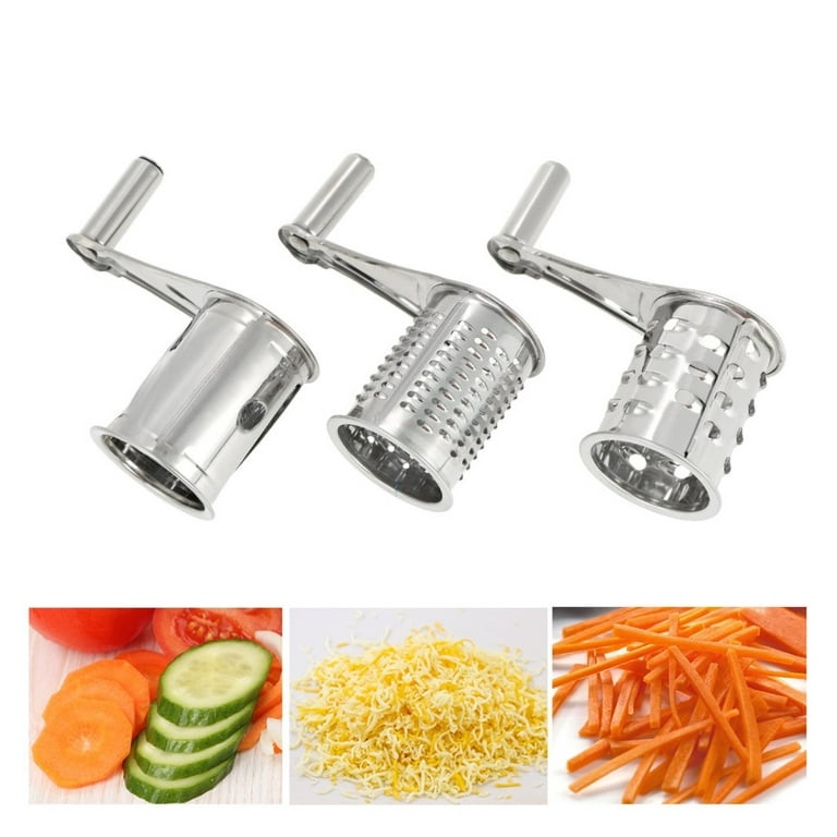 Rotary Cheese Grater With Handle And 2 Interchangeable Grating