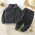 thumbnail image 2 of FAIWAD Toddler Boy Girl Thicken Plush Sets Long Sleeve Button Tops with Elastic Waist Pant Kid Fleece Warm Loungewear, 2 of 3