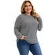 thumbnail image 2 of Blusa básica casual de manga larga con cuello redondo y puños elásticos para mujer de tallas grandes, rayas, 3X, negra, 2 of 4