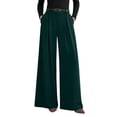 thumbnail image 2 of Womens Spring Wide Leg Trousers Loose Pleated Long Flowy Palazzo Work Pants with Pockets Dark Green XL, 2 of 8