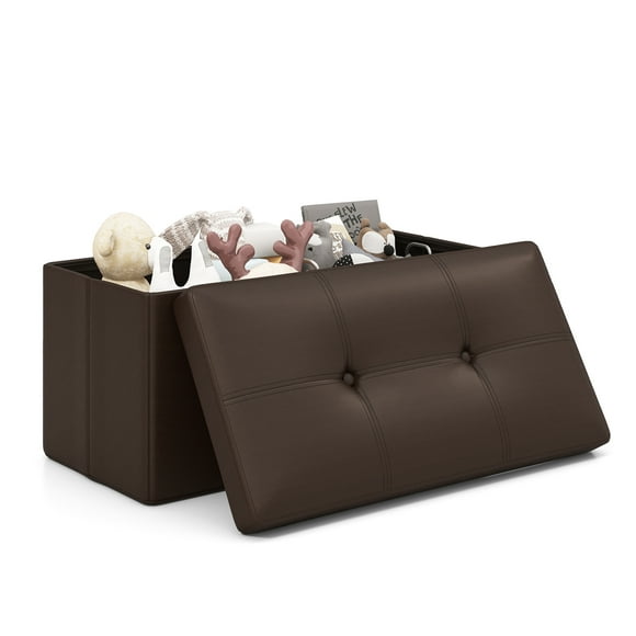 Giantex Storage Ottoman Bench, 30 Inches Folding Leather Ottoman Foot Rest, End of Bed Padded Seat, Brown