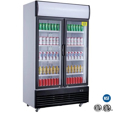 NSF 36 in. Commercial Two-Door Beverage Display Refrigerator, 14.2 Cu. Ft. Retail Refrigerator