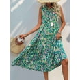 thumbnail image 5 of Women'S Maxi Dress Summer Sleeveless Bohemian Floral V Neck Tie Front Fringe Flowy Long Dress Vacation Beach Sundress Green S, 5 of 8