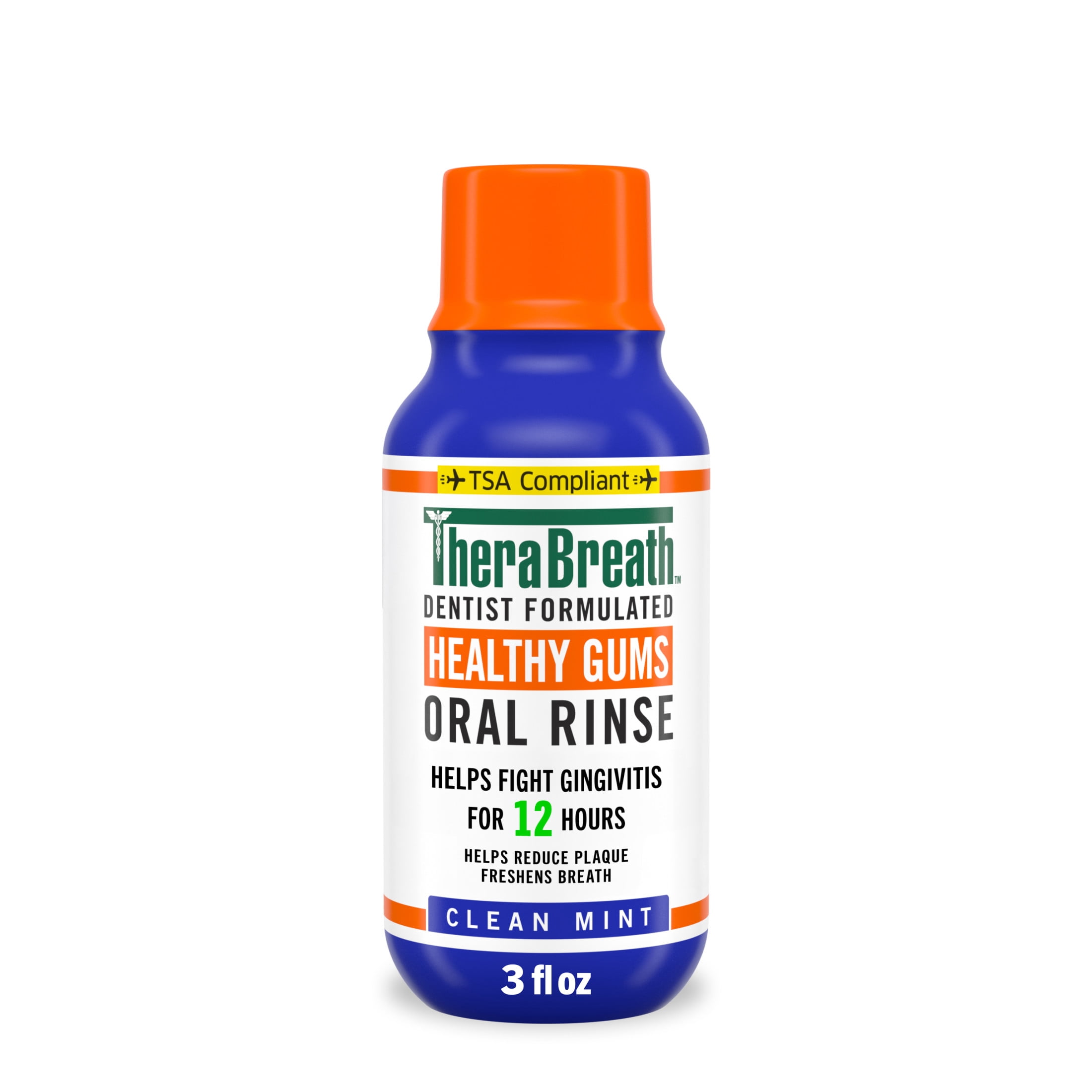 (3 pack) TheraBreath Healthy Gums Mouthwash, Clean Mint, Antigingivitis, TSA-compliant Travel Size, 3 fl oz