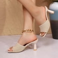 thumbnail image 6 of Women's Heeled Sandals Wide Width, Knit Open Toe Slip On Mules, Stiletto Heel Casual Dress Sandals for Spring Summer, Black/Green/Beige/Brown, 6 of 10