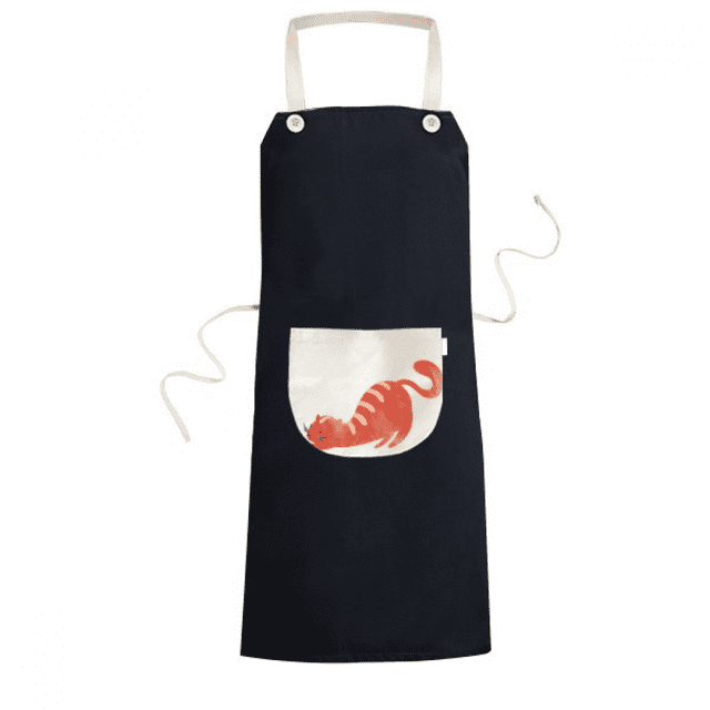 Stretching Fat Cat Animal Watercolor Apron Bib Sarong Cooking Baking Kitchen Pocket Pinafore