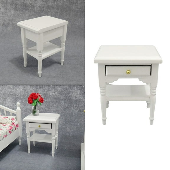 Uonlytech Dollhouse Side Table Miniature Bedroom Furniture White Wood 1Pcs