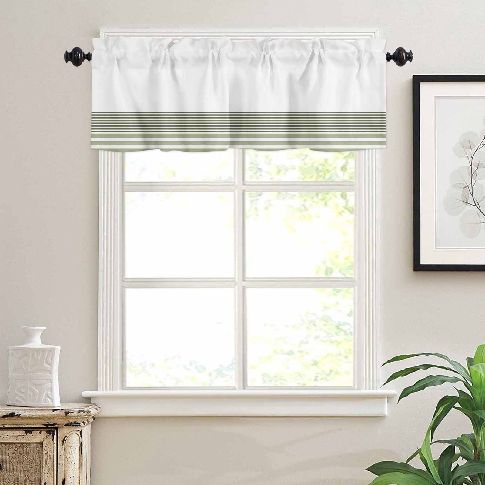 Sage Green Striped Kitchen Curtains and Valances Set, 3 Piece Kitchen Curtains Set 36 Inch Length, Modern Farmhouse Stripes Rod Pocket Curtains Tier Farmhouse Window Curtains
