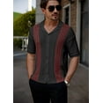 thumbnail image 3 of Zaitun Men's Knit Shirts Short Sleeve Vintage Cuban Collar Button Down with Crochet Cable Design, 3 of 7