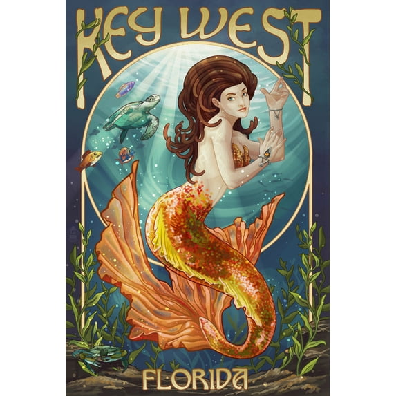 Key West, Florida, Mermaid (12x18 Wall Art Poster, Room Decor)