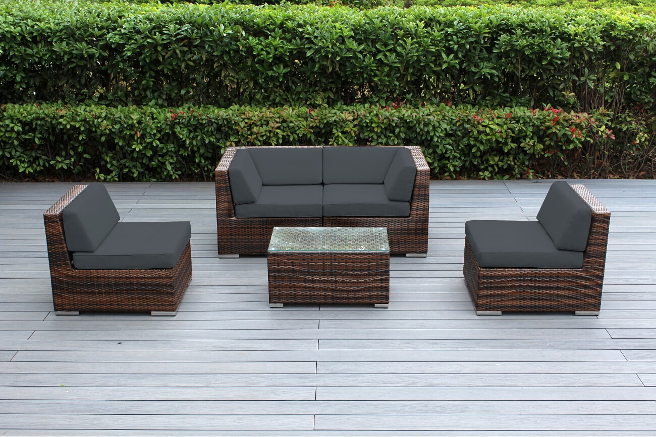 Ohana 5 Piece Outdoor Wicker Patio Furniture Sectional Conversation Set