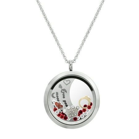 - Love You To The Moon And Back Family Floating Locket Crystal Charm Pendant Necklace - Wedding Ring
