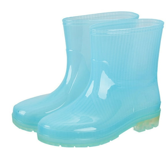 Xfvqtps Rain Boots for Women Mid Calf Ankle Height Jelly Color Translucent Waterproof Non Slip Rubber Sole Garden Shoes Outdoor Work PVC Rain Shoes Blue