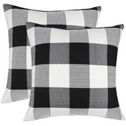 Set of 2 Farmhouse Buffalo Check Plaid Throw Pillow Covers Cushion Case Polyester Linen for Fall Home Decor Black and White, 20 x 20 Inches
