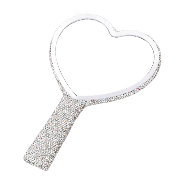 YAHHU White Handheld Heart‑Shaped Rhinestone Mirror – High‑Definition Portable Makeup Mirror with Handle for Travel & Daily Use