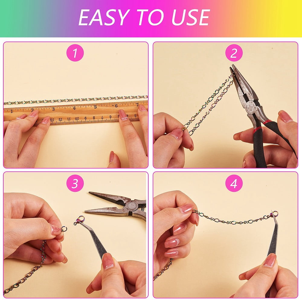 5M Stainless Steel Figaro Chains Multi-Color Unwelded Chain DIY Chain Jewelry Set Making Kit for Jewelry Necklace Bracelet Earring Making