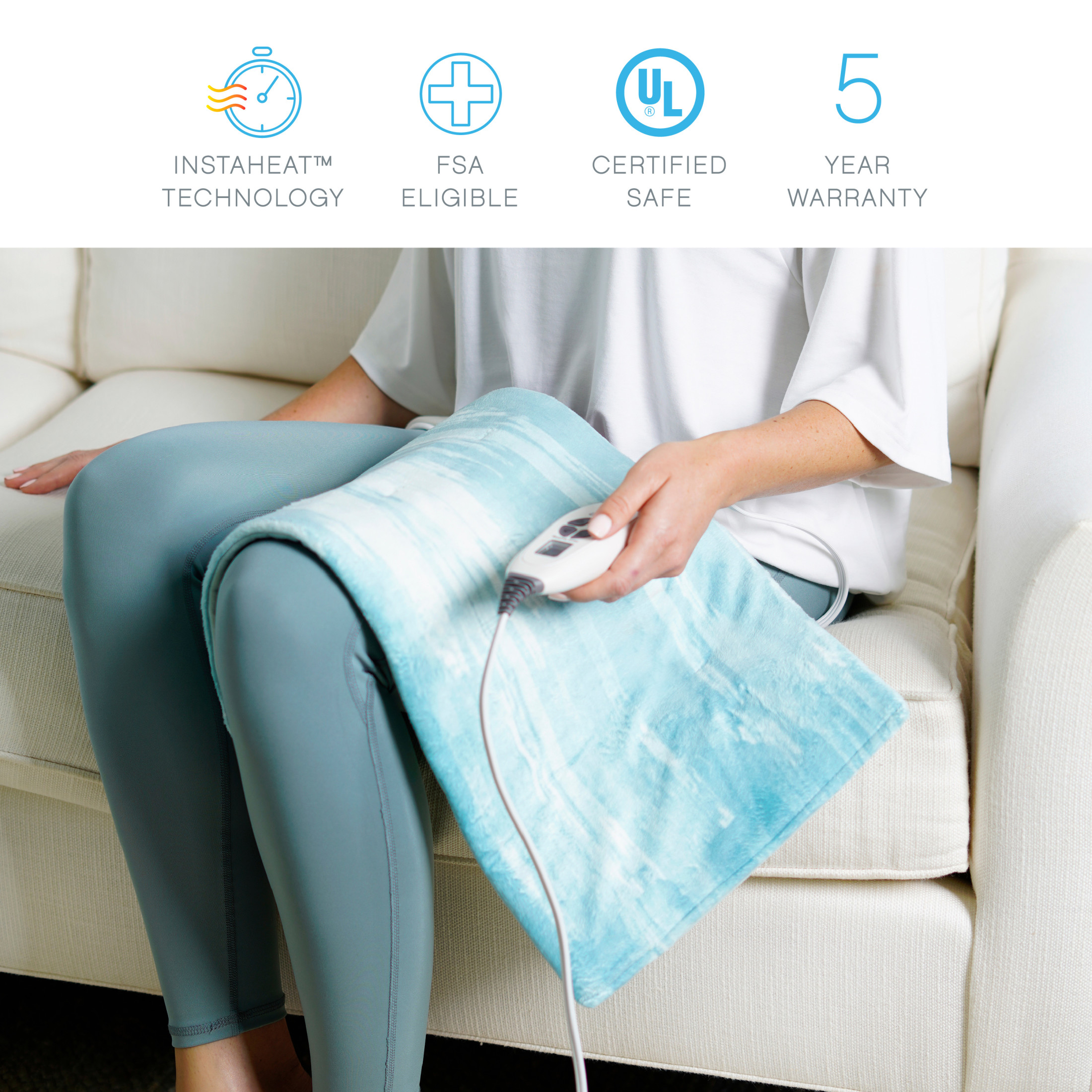 Pure Enrichment PureRelief Luxe Micromink Electric Heating Pad (12”x24”), 6 InstaHeat Settings, Ultra-Soft, Machine-Washable, Auto Shut-Off - For Temporary Pain Relief (Aqua Paint Designer Print)