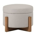 thumbnail image 3 of Benjara 24" Ottoman- Round Cushioned Storage Seat- Gray Polyester- Brown Wood, 3 of 5