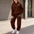 thumbnail image 2 of 7-8 Years Toddler Girls Hooded Sweatshirt And Sweatpants Set With Butterfly Print Newborn Romper Ruffled Long Sleeve Fall Winter Outfits With Bow Headband Brown Girl Set, 2 of 6