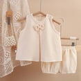 thumbnail image 2 of mgoYE Baby Girls Clothes Toddler Girl Clothes Summer Baby Girl Cute Sleeveless Tank Tops with Bow and Ruffled Shorts 2Pcs Outfits Set(Beige,6-7 Years), 2 of 8