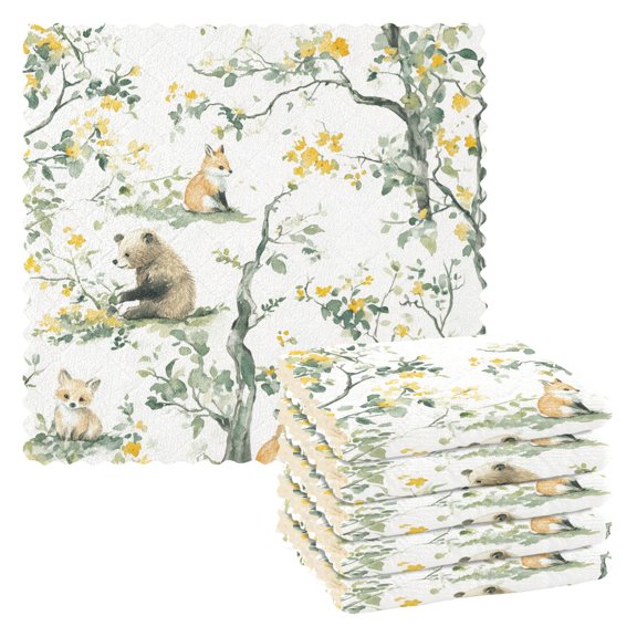 Yayeee 6 Pack Kitchen Dish Cloths Set for Washing Soft Drying Absorbent Microfiber Towels, Watercolor Forest Animals