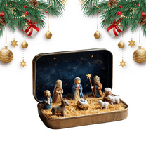 Mini Christmas Nativity Set in a Tin Box, Handcrafted Pocket Mini Nativity Scene Set, Holy Family Display, Small Christmas Ornament for Desk, Shelf, Office, Christmas Decoration (1 Set）