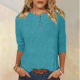 thumbnail image 2 of Ruimatai Women's 3/4 Sleeve T-Shirt Casual Loose Blouse Round Neck Button Top Soft Polyester Summer Spring Fashion, 2 of 5