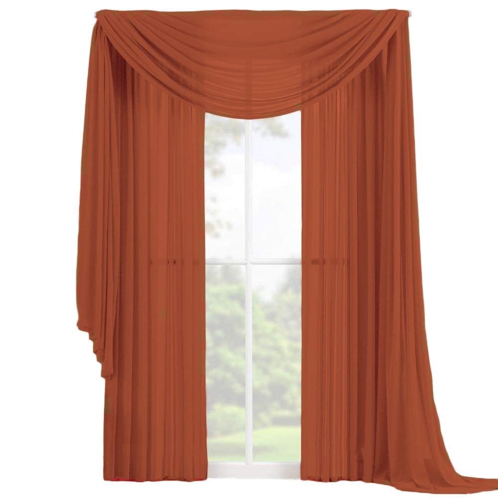 SHEER SCARF Window Treatments Curtains Drape Valances 63" 84" 95" BROWN 