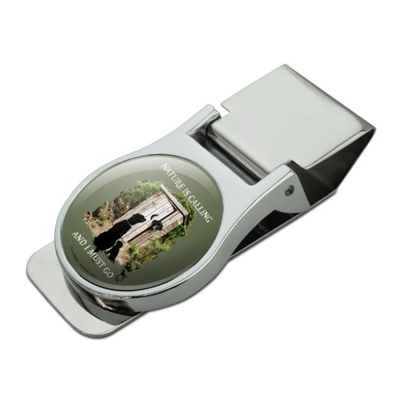 Nature is Calling and I Must Go Outhouse Labs Dogs Satin Chrome Plated Metal Money Clip