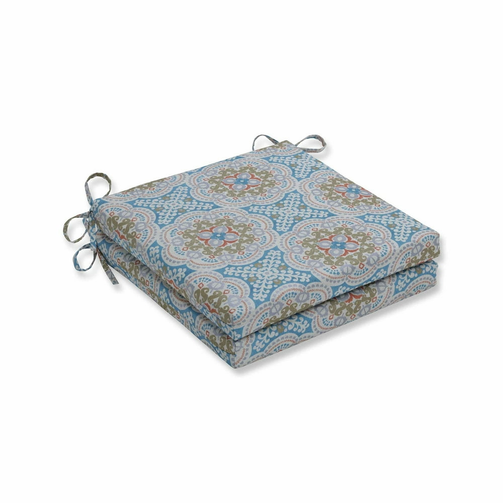 Set of 2 Aqua Blue Squared Corners Seat Cushions 20"
