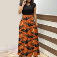 thumbnail image 1 of ICHUANYI Clearance Women's Halloween Print Colorful Long Dress Short Sleeve Print Dresses Beach Casual Maxi Sundress(Orange, M) ICHUANYI WER2023081509664, 1 of 6