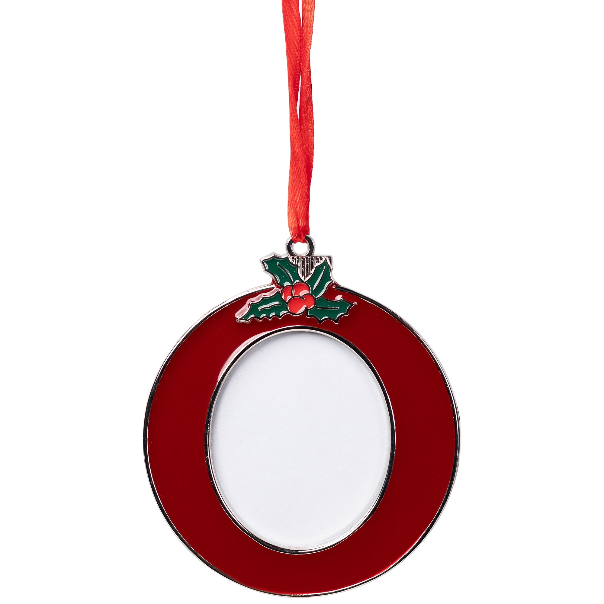 Holly Berry Wreath Photo Frame Christmas Ornament - 3.25"