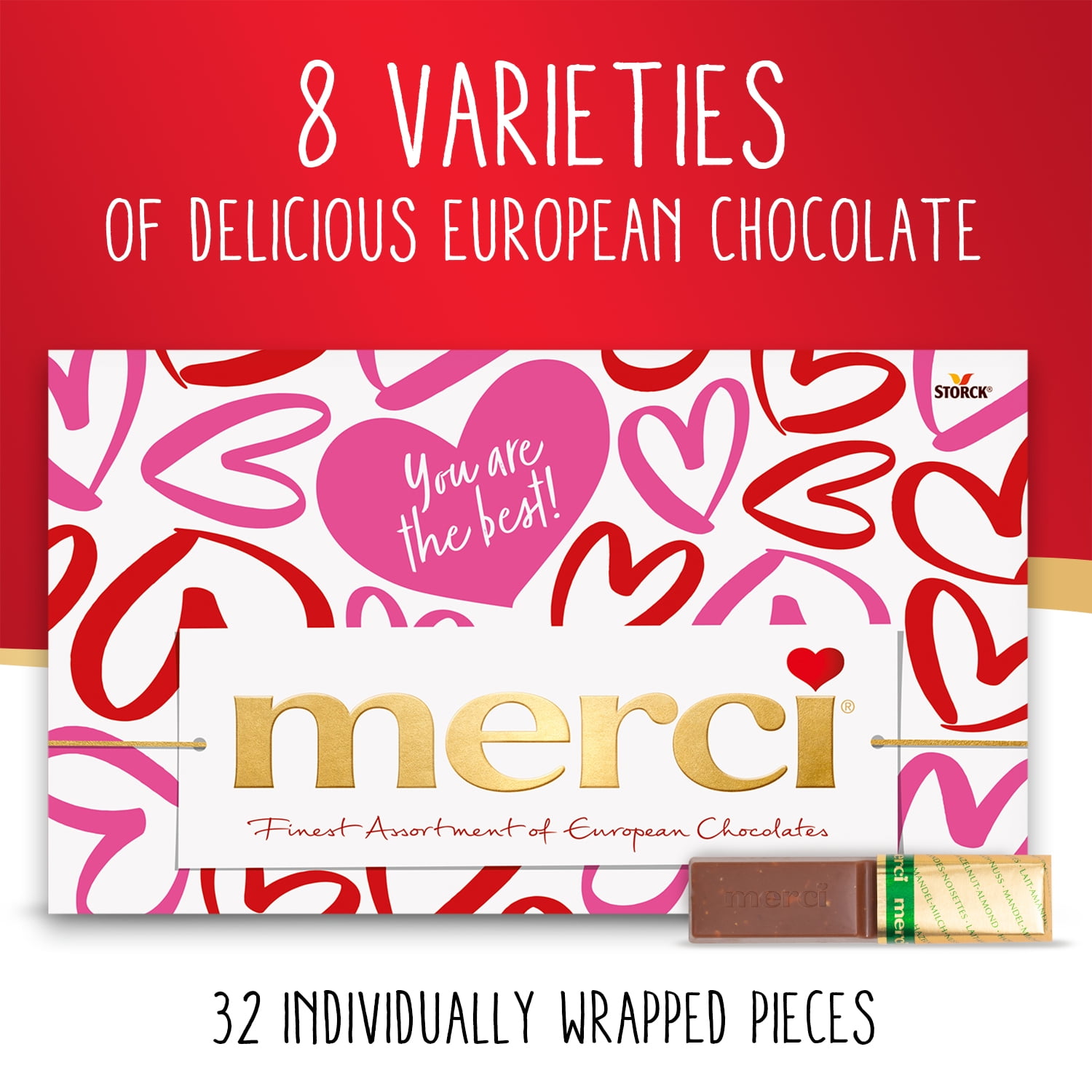 Merci Finest Valentine's Day Assorted Chocolate Candy Gift Box, 14.08 oz
