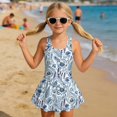 thumbnail image 3 of Tutolipy Blue & White Botanical Floral Print Skirt Childrens Swimwear, Swim Dress One Piece Beach Swimwear for Summer Pool Size 5-6 Years, 3 of 8