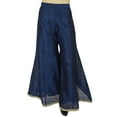 thumbnail image 5 of Phagun Women's Designer Navy Blue Dupion Sarara Pant Trousers Wear-Small, 5 of 9