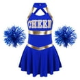 thumbnail image 3 of Ensemble de Danse Cheerleading pour Filles Robe Sans Manches avec Pompons Uniforme d'Équipe Compétition Bleu Royal 6, 3 of 7