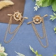 thumbnail image 4 of 2Pcs Helm Zinc Alloy Hanging Chain Brooches with Crystal Rhinestone Golden 77x45x2mm, 4 of 6